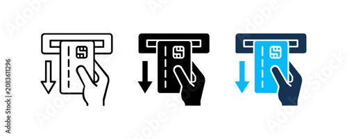 Obraz na płótnie Modern payment card insertion icons set, minimalist ATM POS terminal vector illu