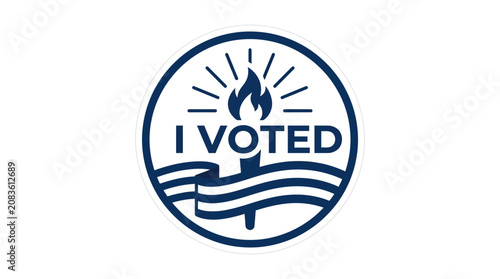 I Voted Sticker with Torch and Flag - Symbol of Democracy and Civic Duty