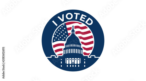 I Voted Sticker with US Capitol and American Flag