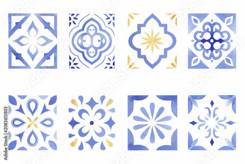 traditional decorative tile designs watercolor pattern blue