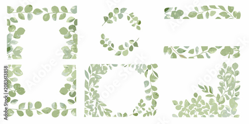 eucalyptus leaf frames watercolor style green botanical