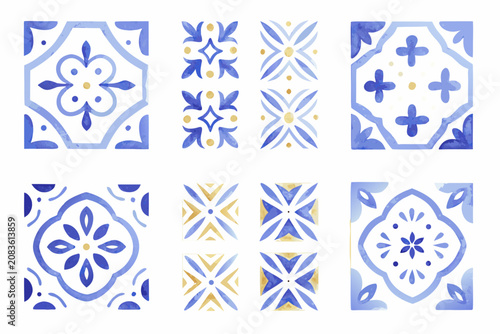 traditional decorative tile designs watercolor pattern blue