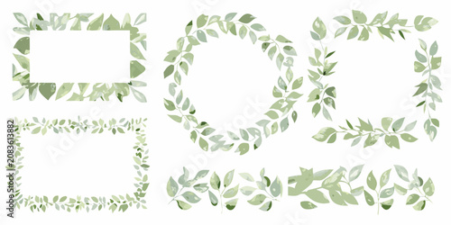 eucalyptus leaf frames watercolor style green botanical