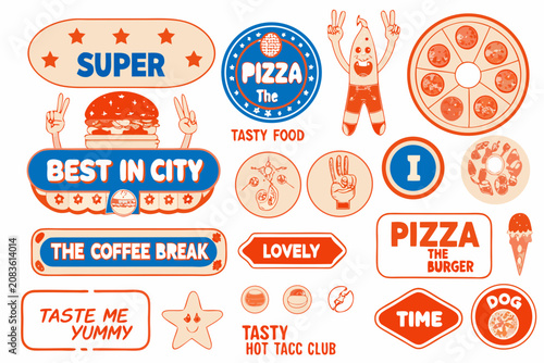 vintage food mascot badge collection pizza burger