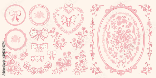 Canvastavla vintage romantic frame and ornament set vector