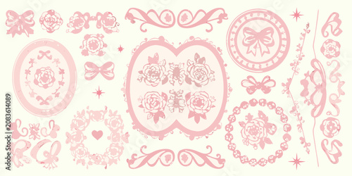 vintage romantic frame and ornament vector pink