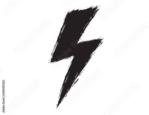 Distressed black lightning bolt vector, a grunge thunderbolt symbol, electric power icon, and energy flash graphic for impactful design projects