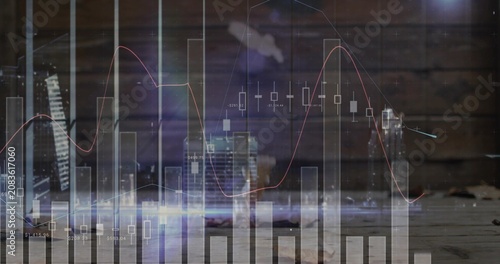 Glow pulsing starting overlay showing bars fluctuating, candles moving, averages visualizing trend