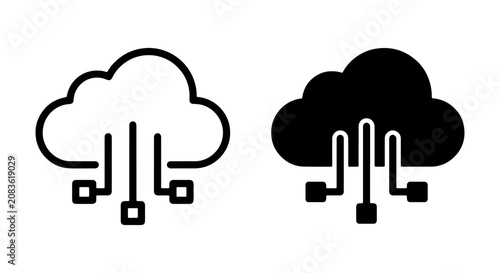 Cloud Computing Icons, Data Storage Symbols, Digital Network Connections, Technology Vector Graphics