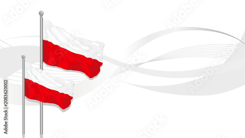 Patriotic background with waving poland flags on abstract white template, vector illustration