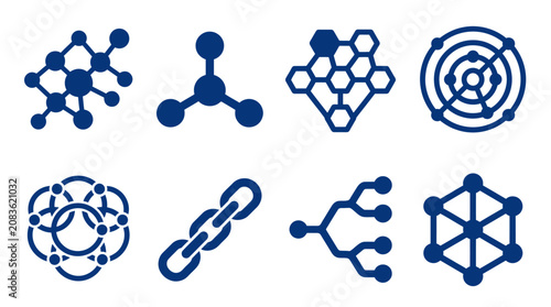 Tableau sur toile Dark blue molecular and scientific structure icons.