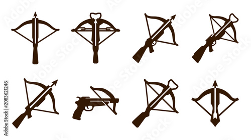 Canvastavla Brown medieval crossbow and bow weapon icons.