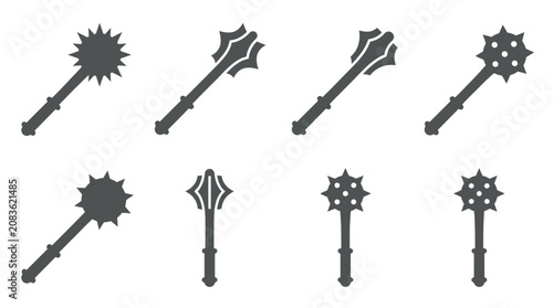Fotografi Grey mace and morning star weapon icons.