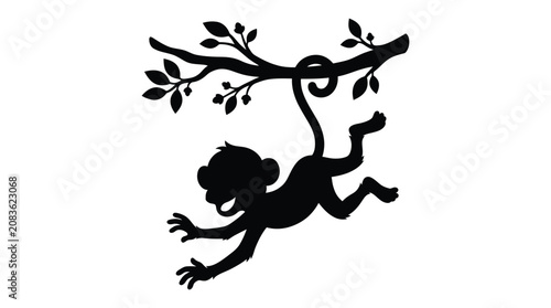 Obraz na płótnie Monkey Swinging From Branch Black Silhouette primate