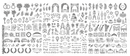 Canvastavla Large wedding celebration and romance line icon pack for marriage planning and e