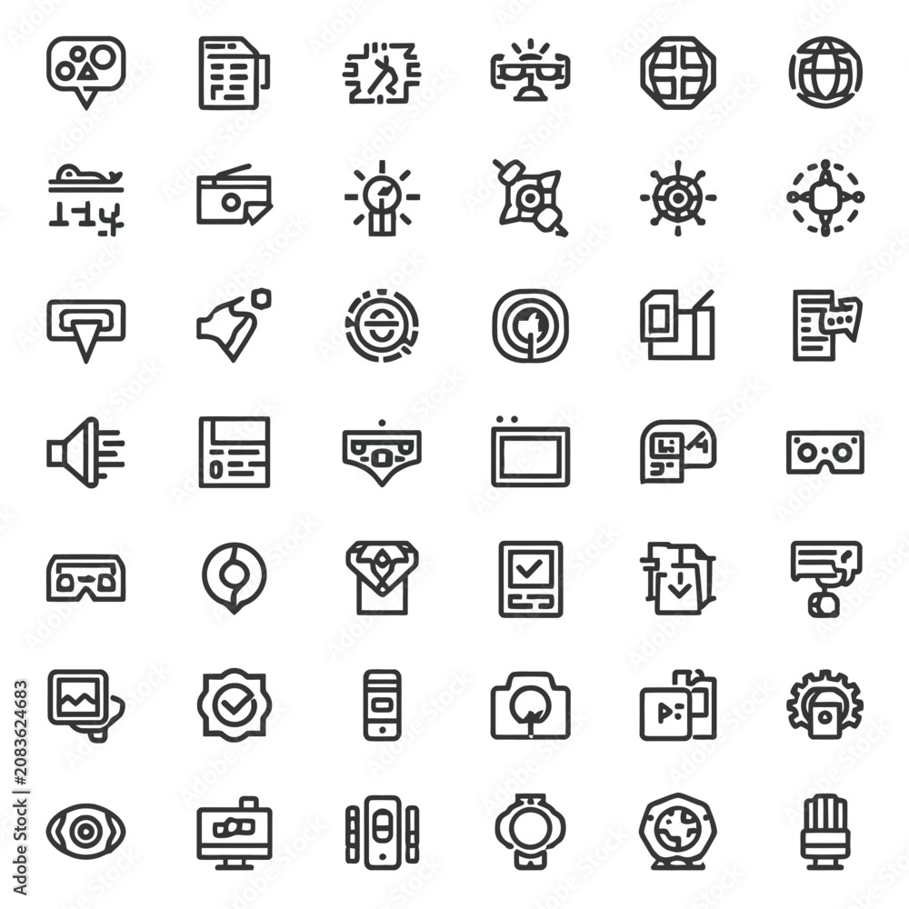 Fototapeta premium Virtual reality icon pack, black and white vector