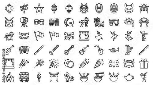 A colorful illustration of various party icons and symbols on display