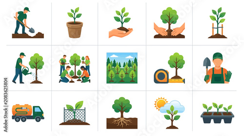 Foto of young volunteers planting trees in a community park to promote environmental