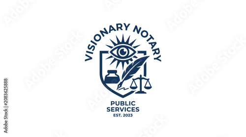 Fotografie Professional notary public service emblem with scales and quill.