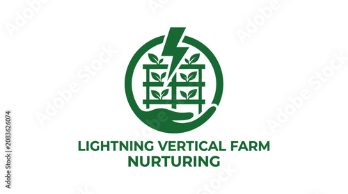 Canvastavla Lightning vertical farm nurturing green agriculture logo design.