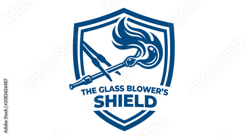 Bild auf Leinwand The Glass Blower's Shield logo with blowpipe and flame.