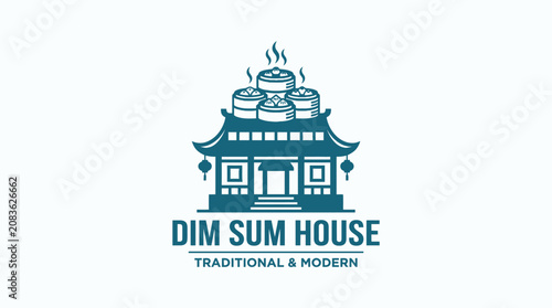 Tableau sur toile Traditional pagoda style dim sum house logo.