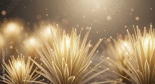 Abstract golden flora with sparkling lights and soft bokeh