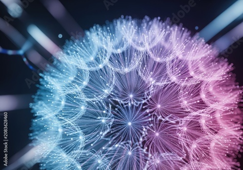 Abstract neon dandelion in blue and pink light.