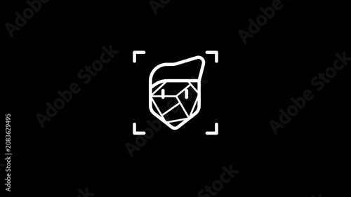Face recognition icon looping animation on black background
