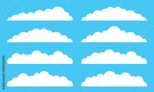 Cartoon Vector Blue Sky with Fluffy Clouds Seamless Cloudscape Pattern for Summer Weather Nature Wallpaper Design Illustration Set