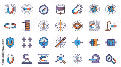 Tableau sur toile Clean of Magnetic Fields Forces and Electrical Concepts with Colorful Diagrams w