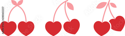 Fotografie Three pairs of red heart-shaped cherries