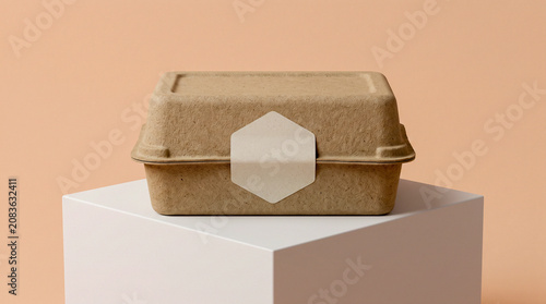 Blank Eco-Friendly Molded Pulp Box Mockup with Hexagonal Sticker