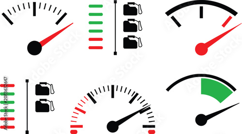 Foto Collection of fuel gauge and speedometer icons for dashboard interface