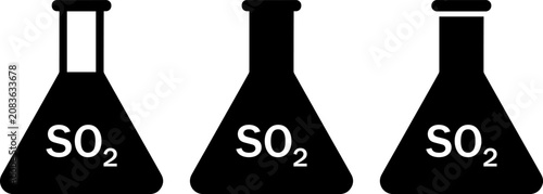 Canvastavla Black and White Sulfur Dioxide Chemical Flask Icons in Minimalist Style