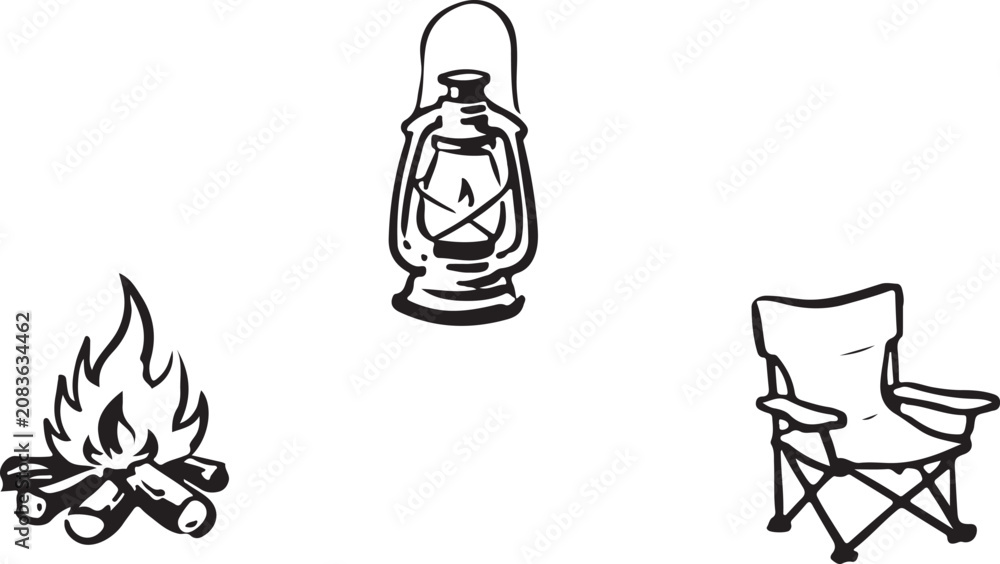 Fototapeta premium Vintage camping lantern lamp hand drawn sketch vector illustration