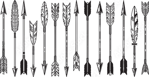 Hand drawn arrows tribal vintage collection detailed engraved style illustration vector graphic elements.