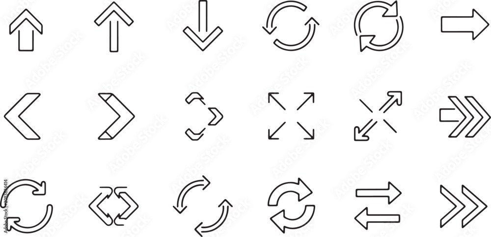 Fototapeta premium Directional arrows and motion symbols set vector graphic elements.