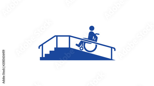 Wheelchair accessibility ramp icon with person in blue silhouette