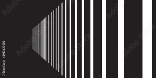 Принти на полотні Abstract 3D perspective background with white horizontal stripes receding into a dark glowing horizon