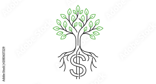 Tree of money financial growth with dollar sign roots vector icon financial investment