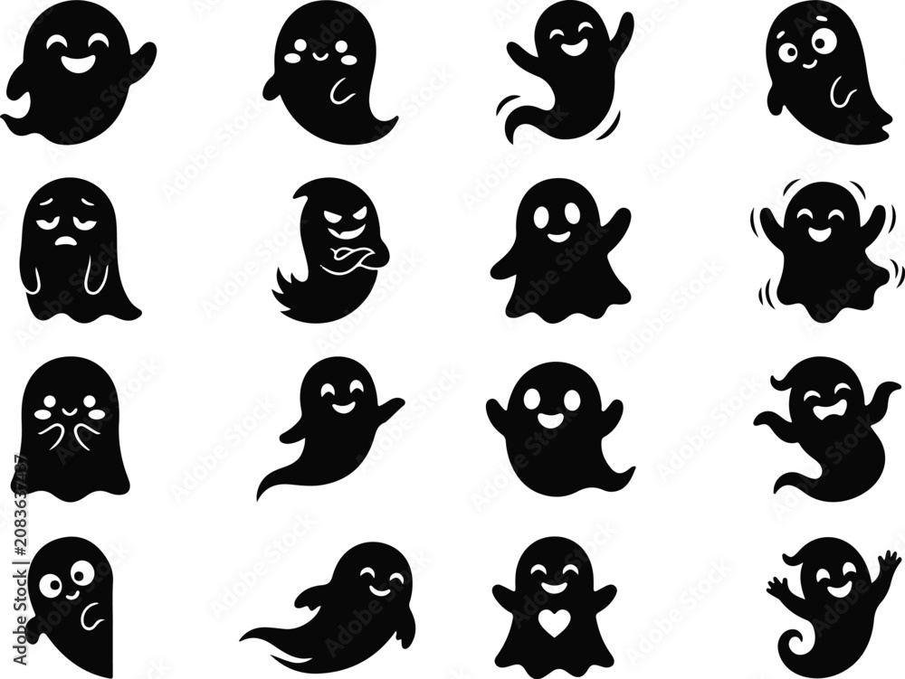 Fototapeta premium Halloween ghost emojis and stickers