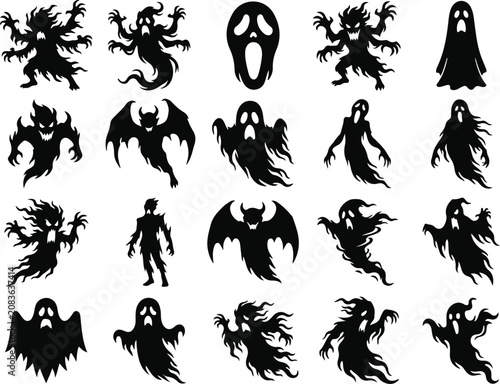Halloween ghost and monster silhouettes
