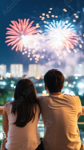 Warm indoor light contrasts with cool night sky in this emotional festive lifestyle photo.