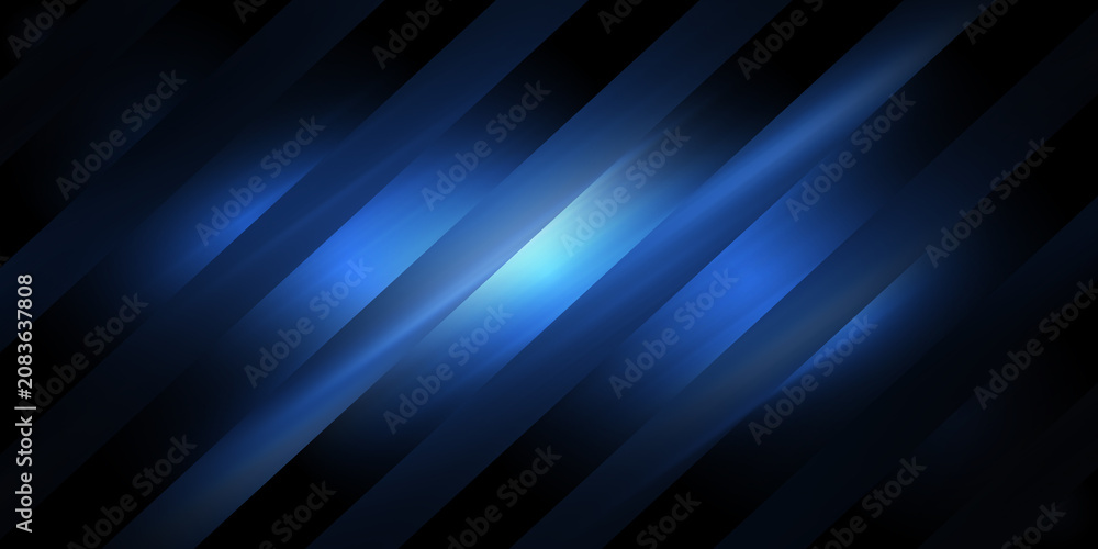 Obraz premium Abstract blue diagonal stripes background with glowing light