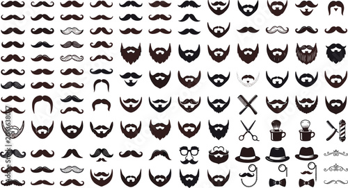Fotografie Vintage mustache and beard silhouette vector set featuring barbershop gentleman