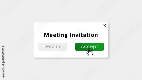Meeting Invitation Popup Animation with Accept Button Click, Calendar Event Request, User Interface Notification