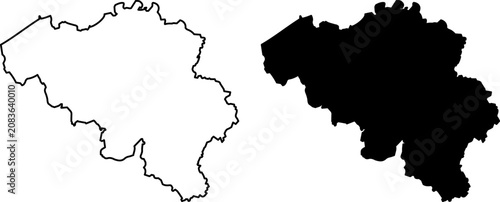 Tableau sur toile Black Silhouette and Outline Map of Belgium Isolated on White Background