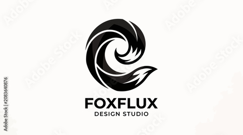 Abstract Black and White Logo Design for FoxFlux Studio.
