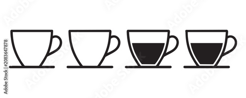 Принти на полотні Set of four coffee cup line icons and filled icons on transparent background